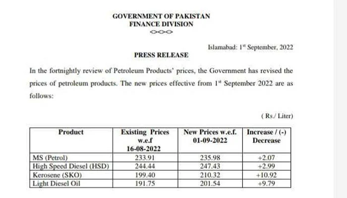 Latest Petrol and diesel prices in Pakistan in September 2022. New Latest Petrol, Diesel Prices in Pakistan from September 1.