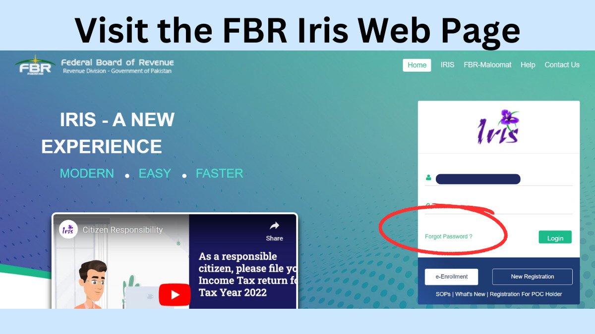 Visit the FBR iris webpage to recover fbr iris password