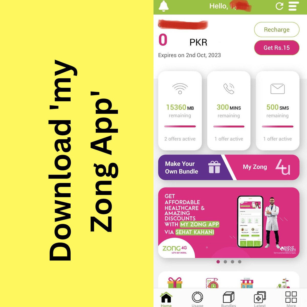 download 'my Zong app' to download tax certificate