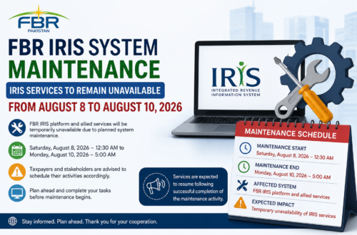 FBR IRIS system maintenance from August 8 to August 10, 2026