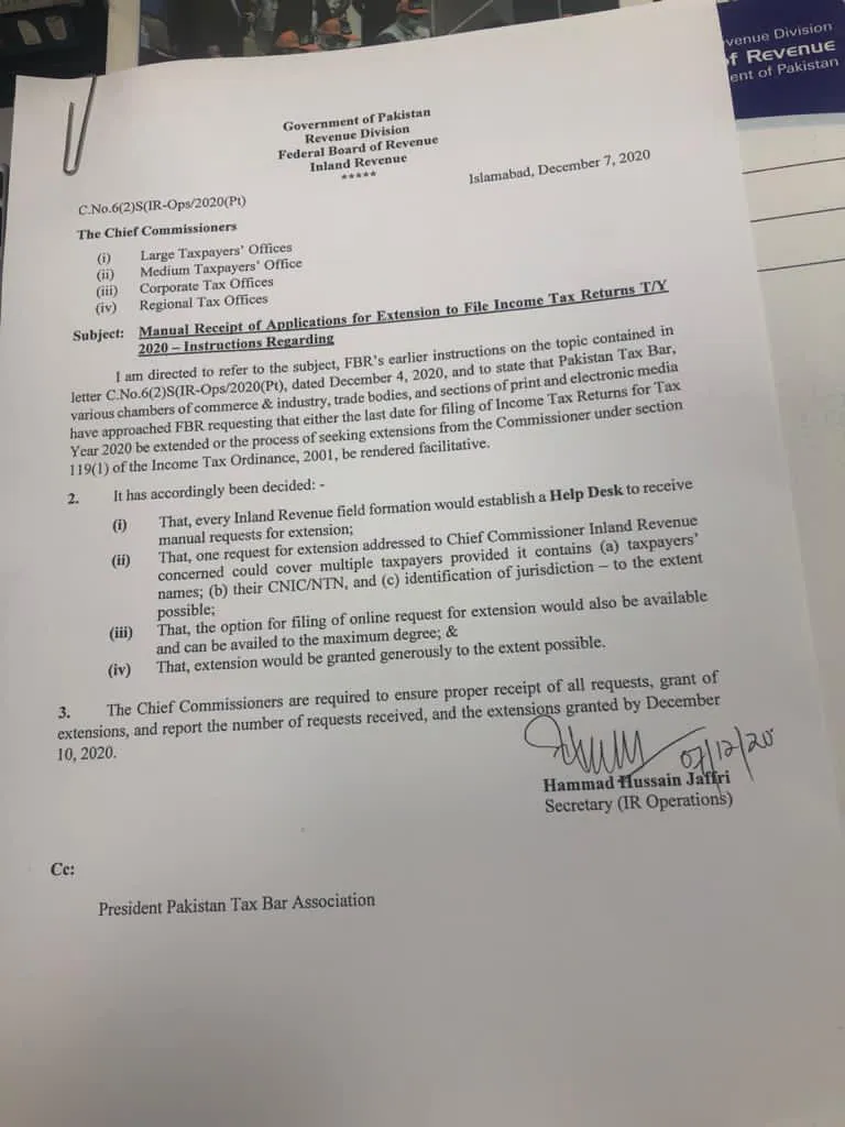 Procedure-extesnion-tax-return-fbr