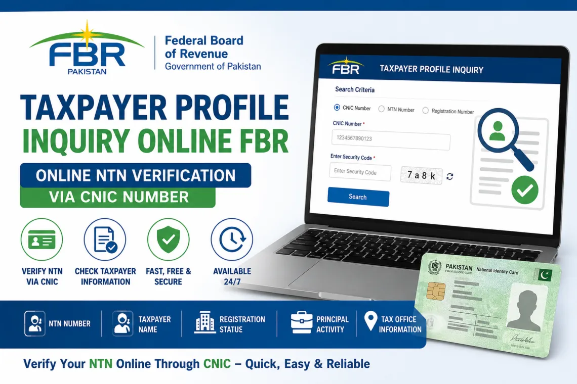 Taxpayer Profile Inquiry Online FBR – NTN Verification via CNIC Number in Pakistan