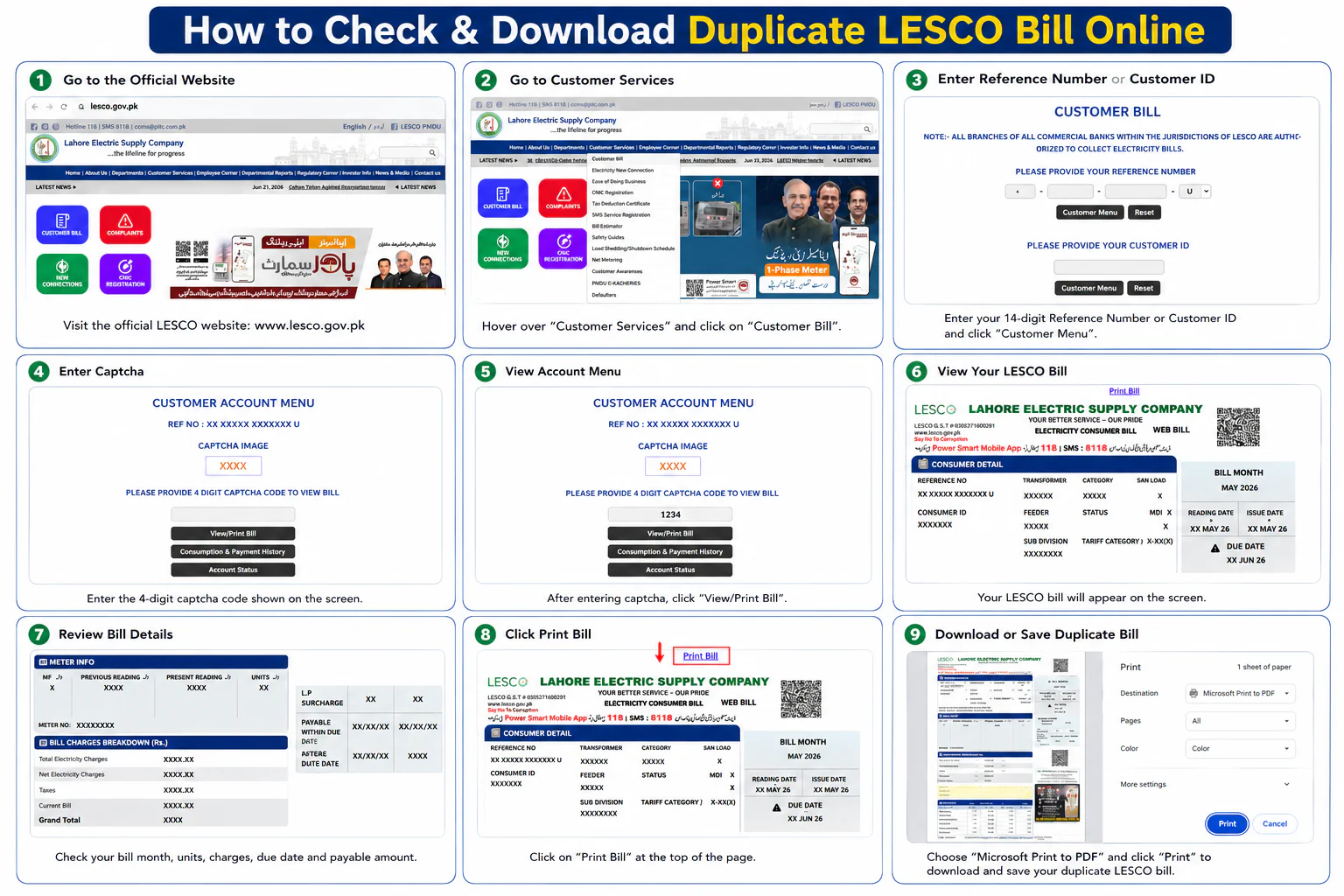 LESCO bill check online and duplicate bill download by reference number