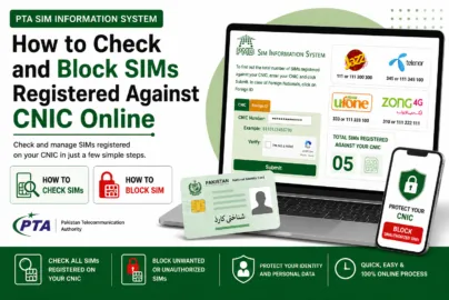 Featured image showing how to check and block SIMs registered against a CNIC online using the PTA SIM Information System in Pakistan.