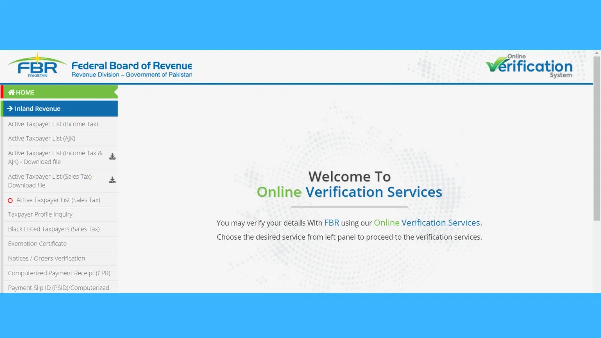 NTN inquiry from the official website of the FBR