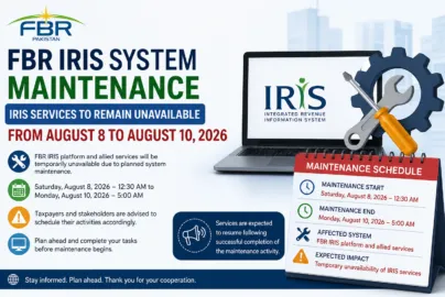FBR IRIS system maintenance from August 8 to August 10, 2026